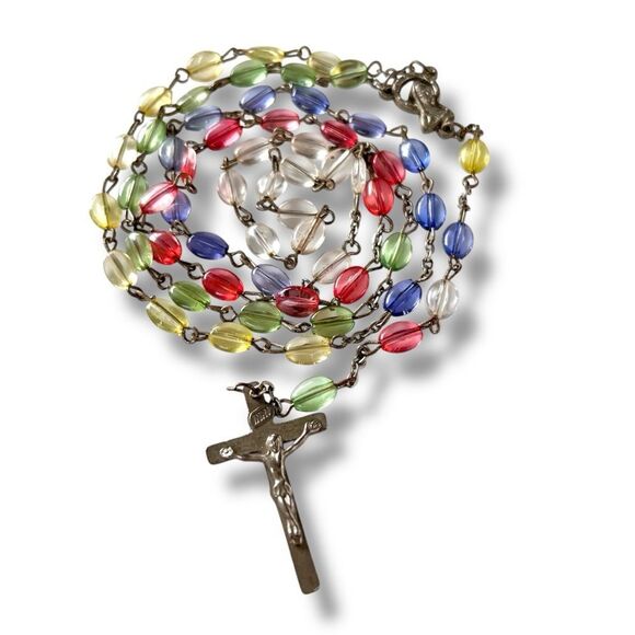 Vintage Jewelry - Vintage Multicolor Lucite Beaded Rosary